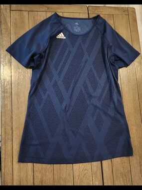 Adidas Navy Athletic Tee with Subtle Geometric Pattern